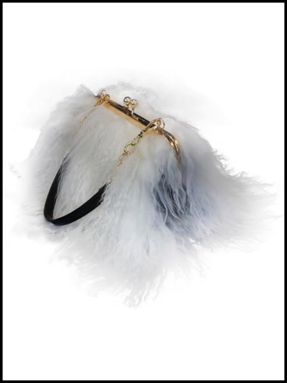 White Wool Clutch with Gold Kiss-Lock Clasp and Convertible Leather Straps
